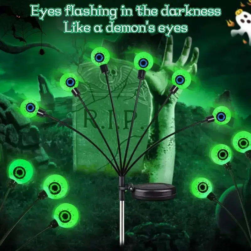 1/2/4Pcs Solar Eyeball Lights – 6-Head Outdoor Firefly Halloween Solar Stake Lights for Garden, Lawn & Yard Decoration