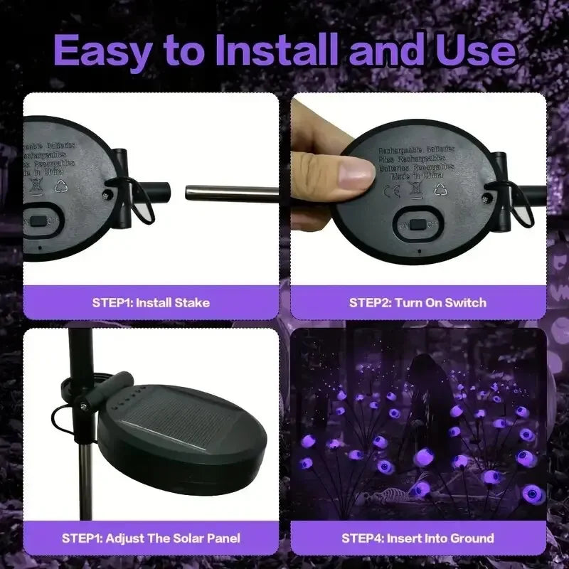 1/2/4Pcs Solar Eyeball Lights – 6-Head Outdoor Firefly Halloween Solar Stake Lights for Garden, Lawn & Yard Decoration