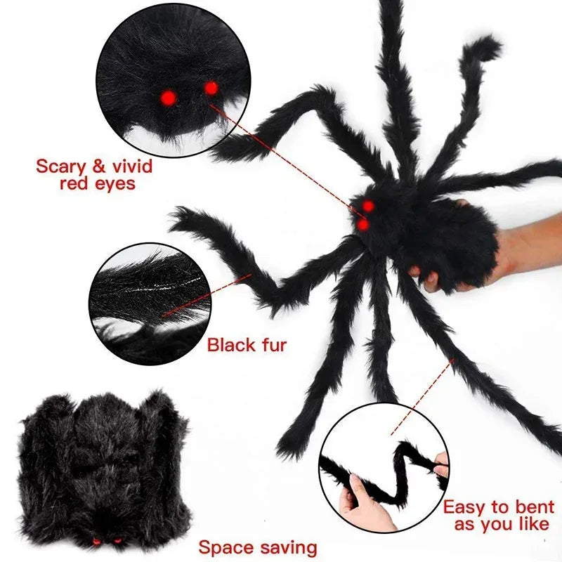 🕷️ Giant Halloween Plush Spider Decoration – Scary Realistic Horror Prop 🕷️