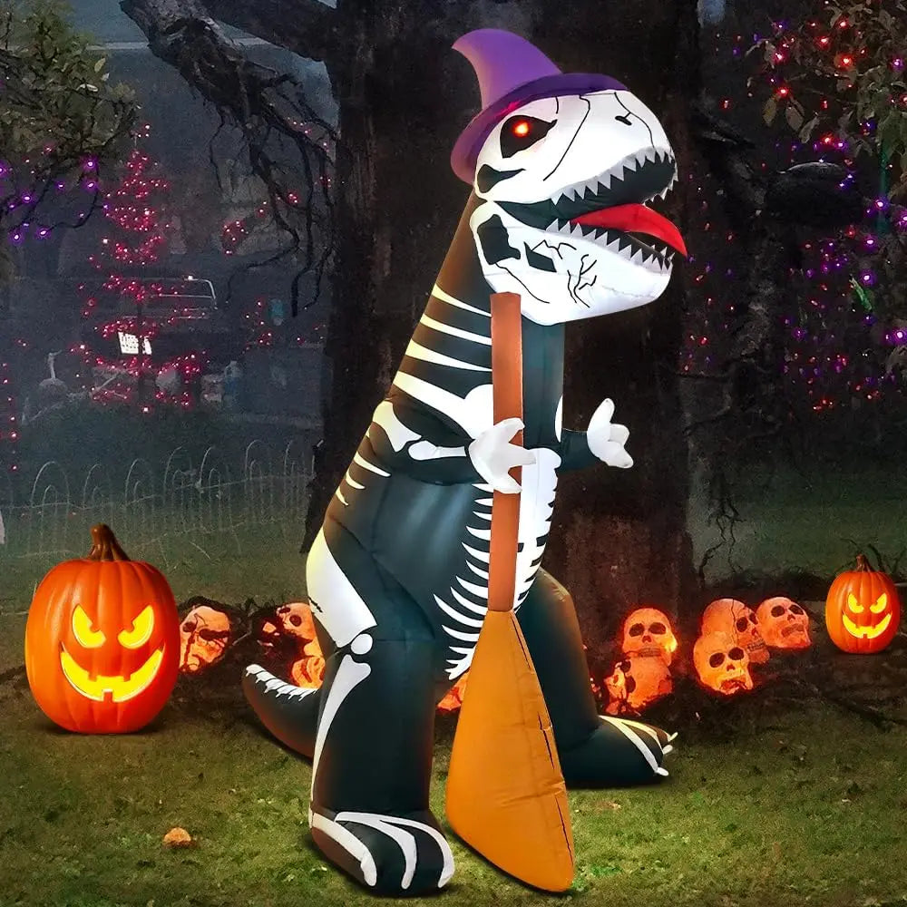 🦖🎃 KOOY 8FT Halloween Inflatable Skeleton Dinosaur with LED Lights 🎃🦖