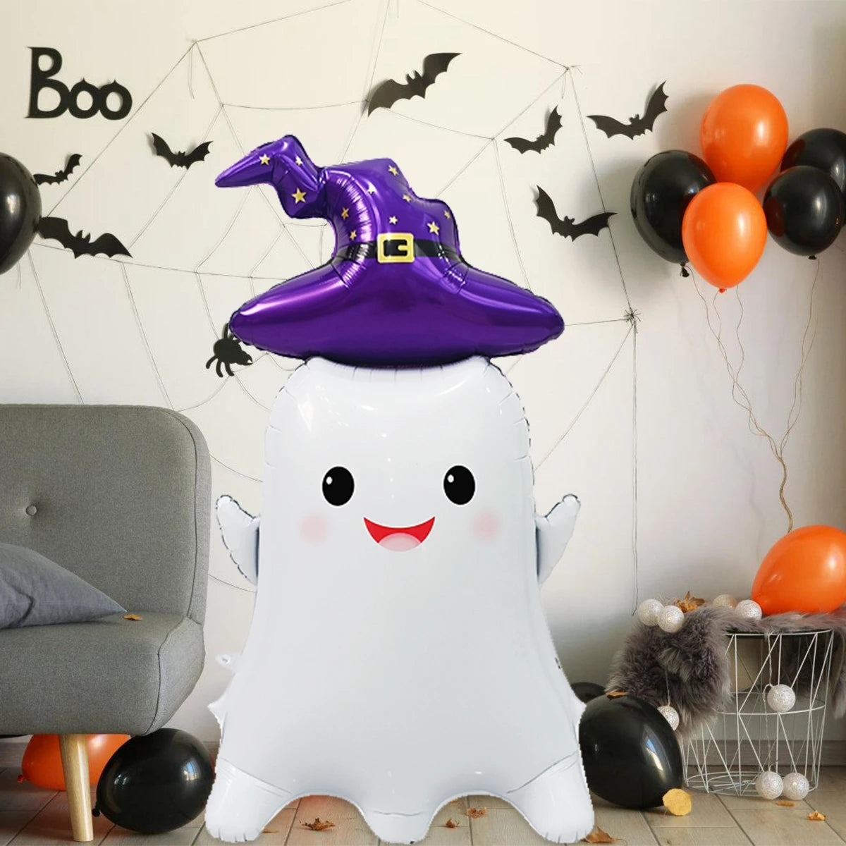 🎃👻 Large Halloween Foil Balloon – Pumpkin & Ghost Stand Decoration 👻🎃