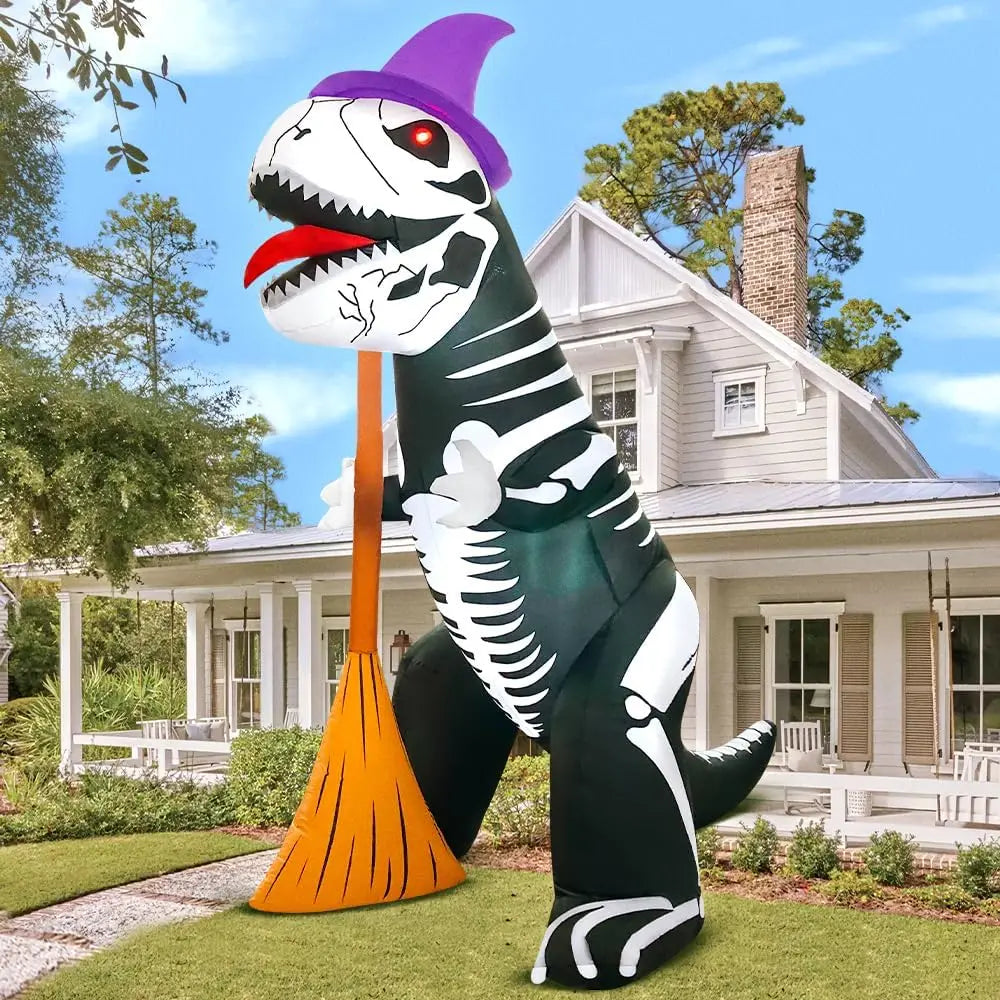 🦖🎃 KOOY 8FT Halloween Inflatable Skeleton Dinosaur with LED Lights 🎃🦖