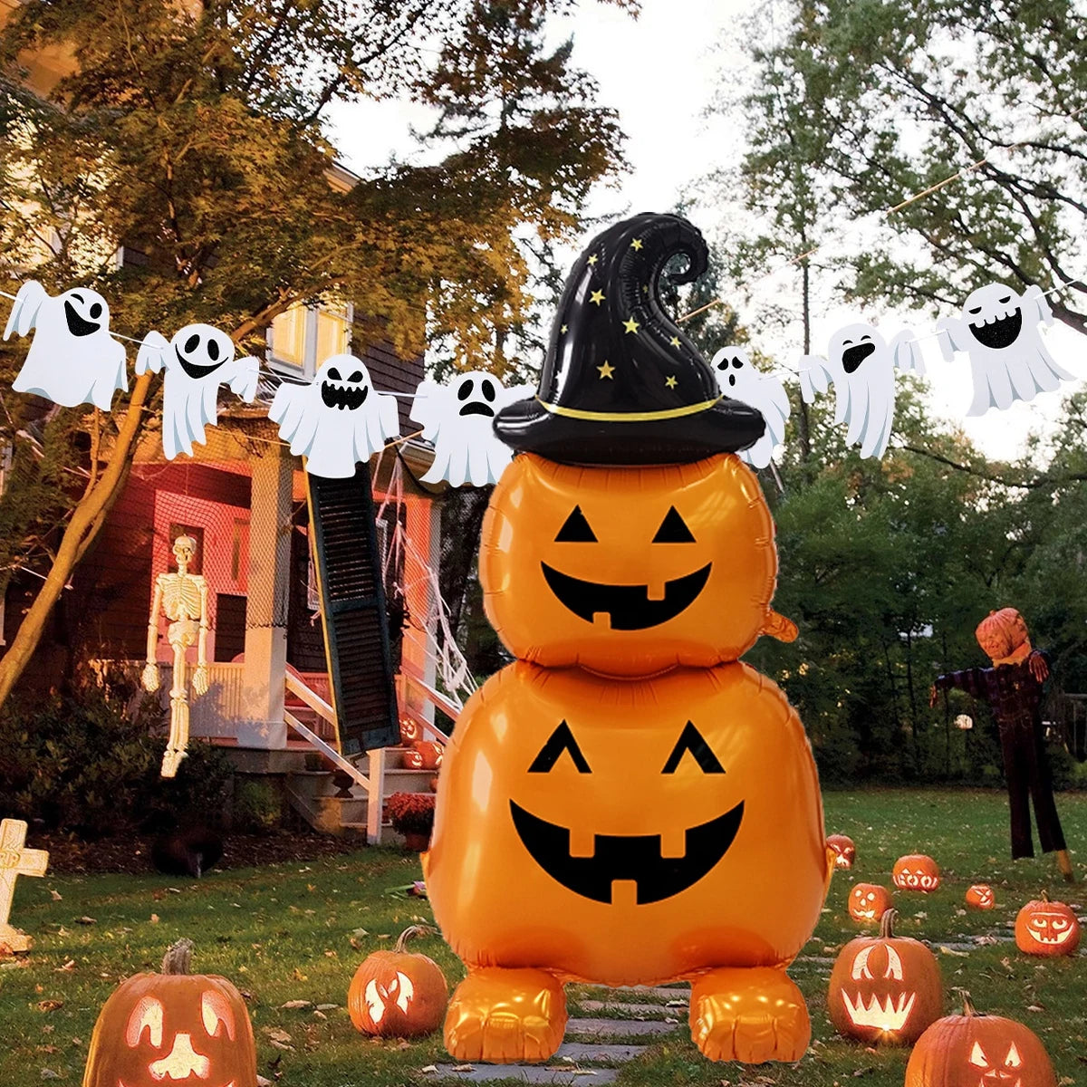 🎃👻 Large Halloween Foil Balloon – Pumpkin & Ghost Stand Decoration 👻🎃