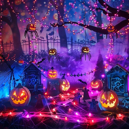 ✨ 100/200 LED Black Wire String Lights – Purple & Orange Fairy Lights ✨