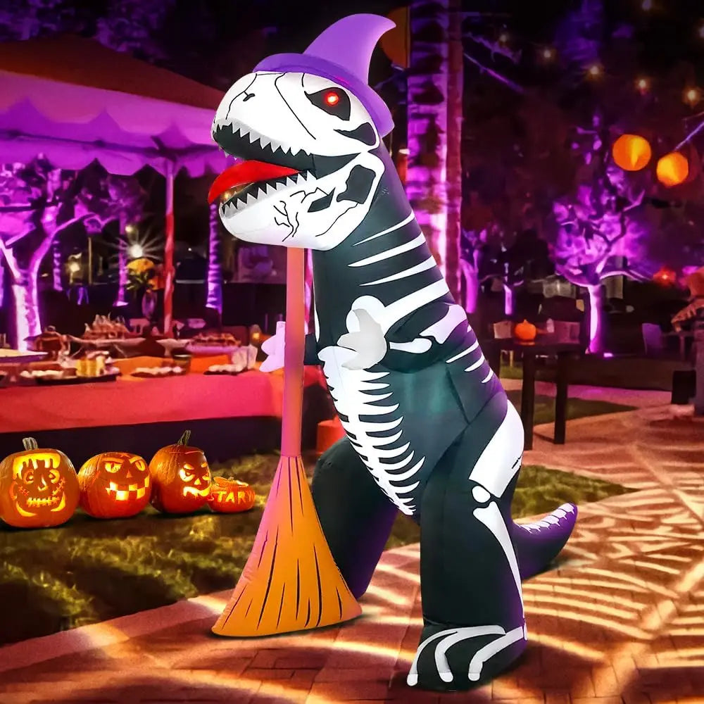 🦖🎃 KOOY 8FT Halloween Inflatable Skeleton Dinosaur with LED Lights 🎃🦖