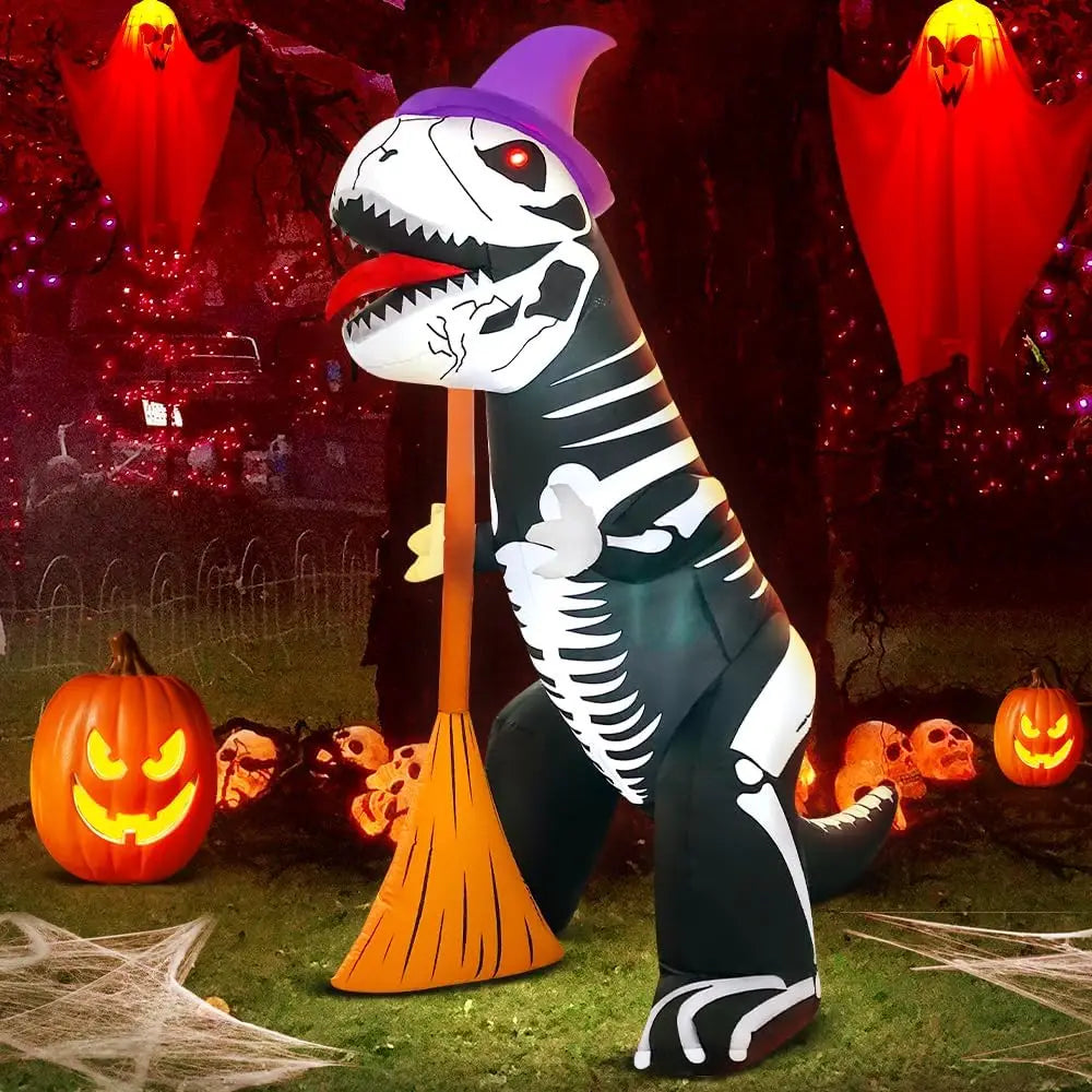 🦖🎃 KOOY 8FT Halloween Inflatable Skeleton Dinosaur with LED Lights 🎃🦖
