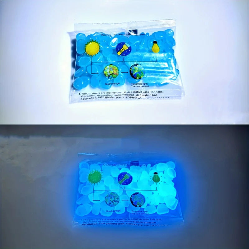 🌙✨ 100Pcs Glow in the Dark Pebbles – Luminous Decorative Stones ✨🌙