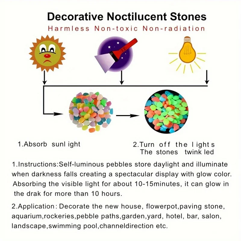 🌙✨ 100Pcs Glow in the Dark Pebbles – Luminous Decorative Stones ✨🌙