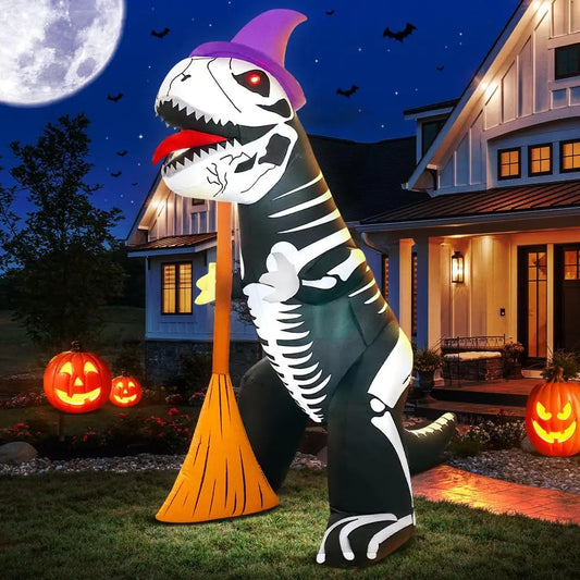🦖🎃 KOOY 8FT Halloween Inflatable Skeleton Dinosaur with LED Lights 🎃🦖