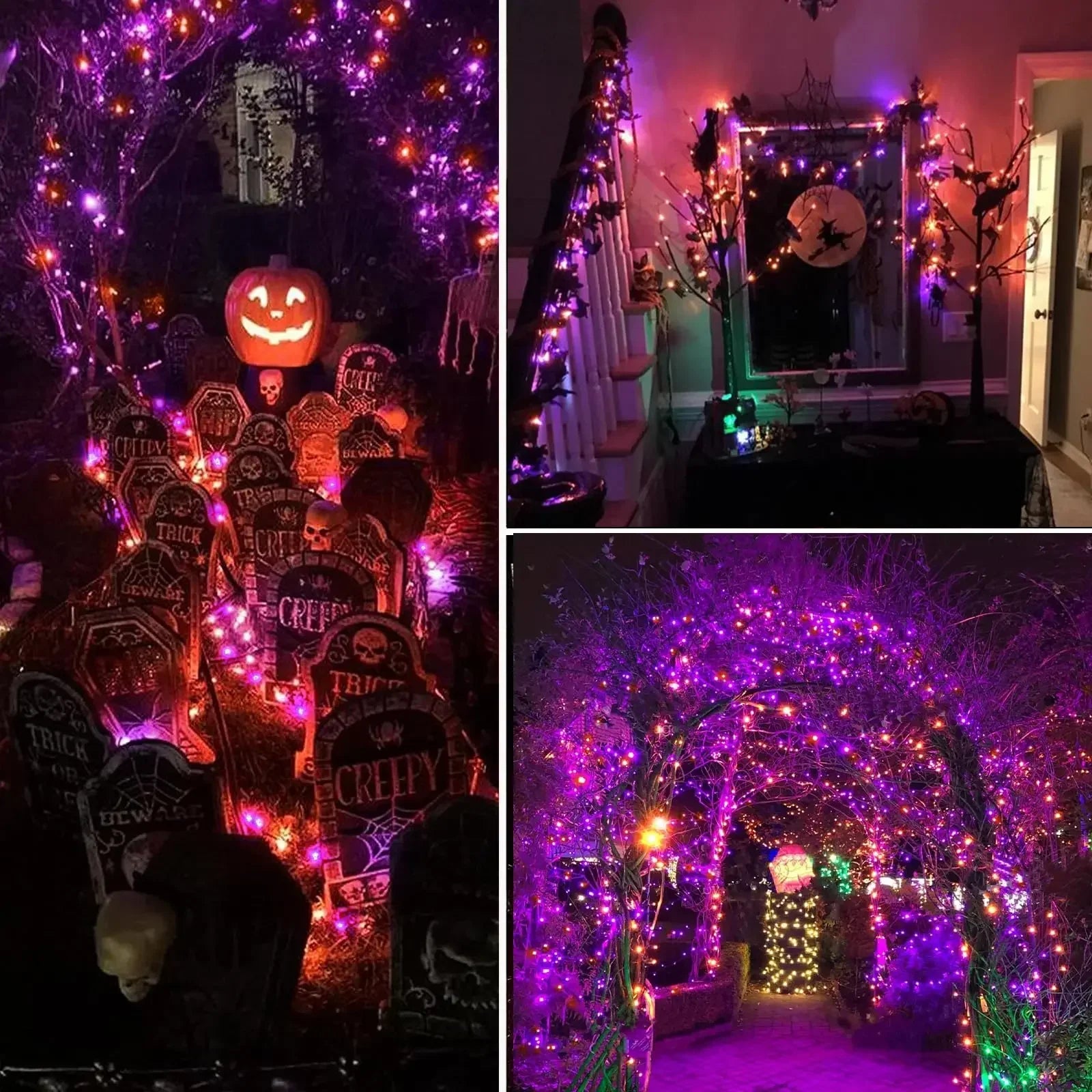 ✨ 100/200 LED Black Wire String Lights – Purple & Orange Fairy Lights ✨