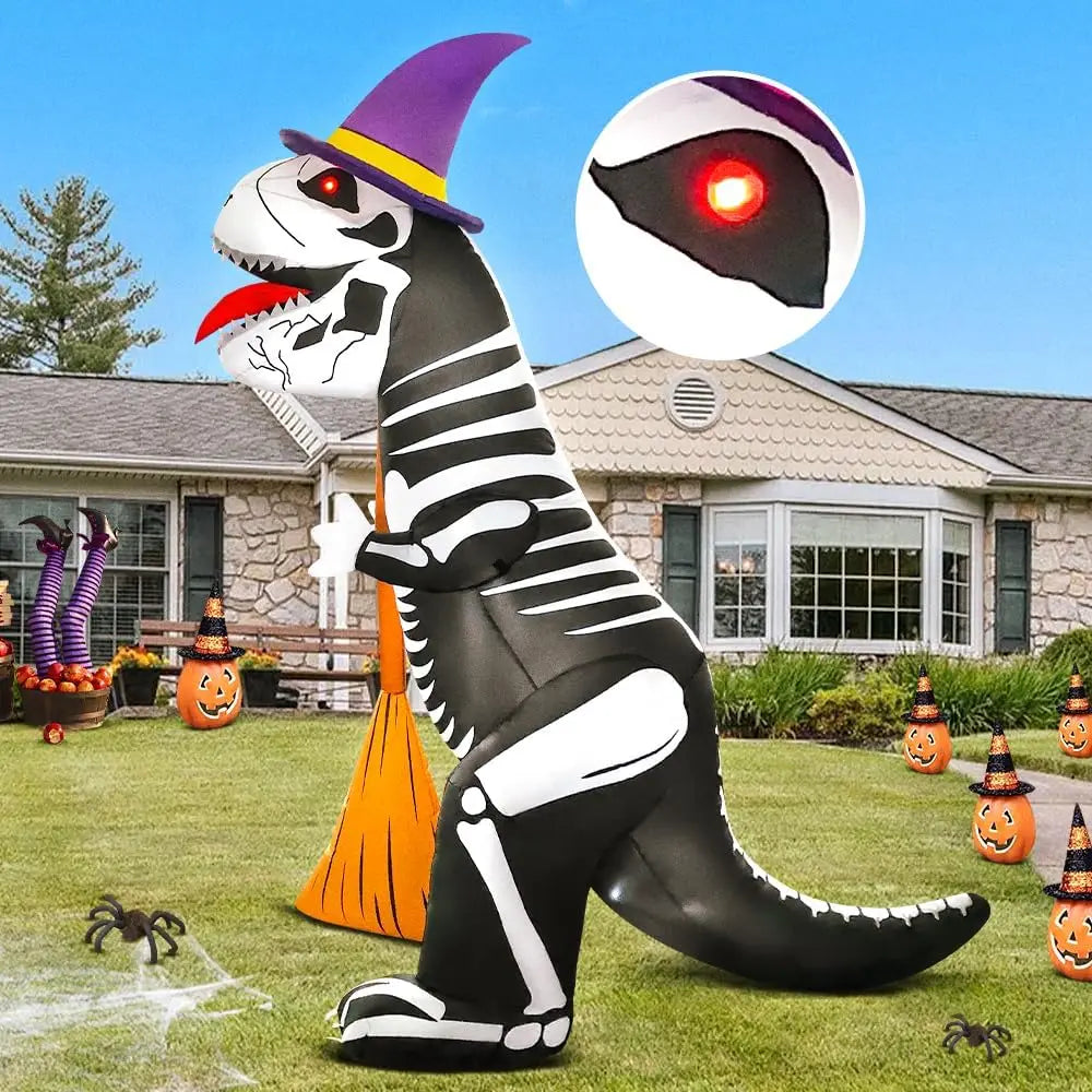 🦖🎃 KOOY 8FT Halloween Inflatable Skeleton Dinosaur with LED Lights 🎃🦖