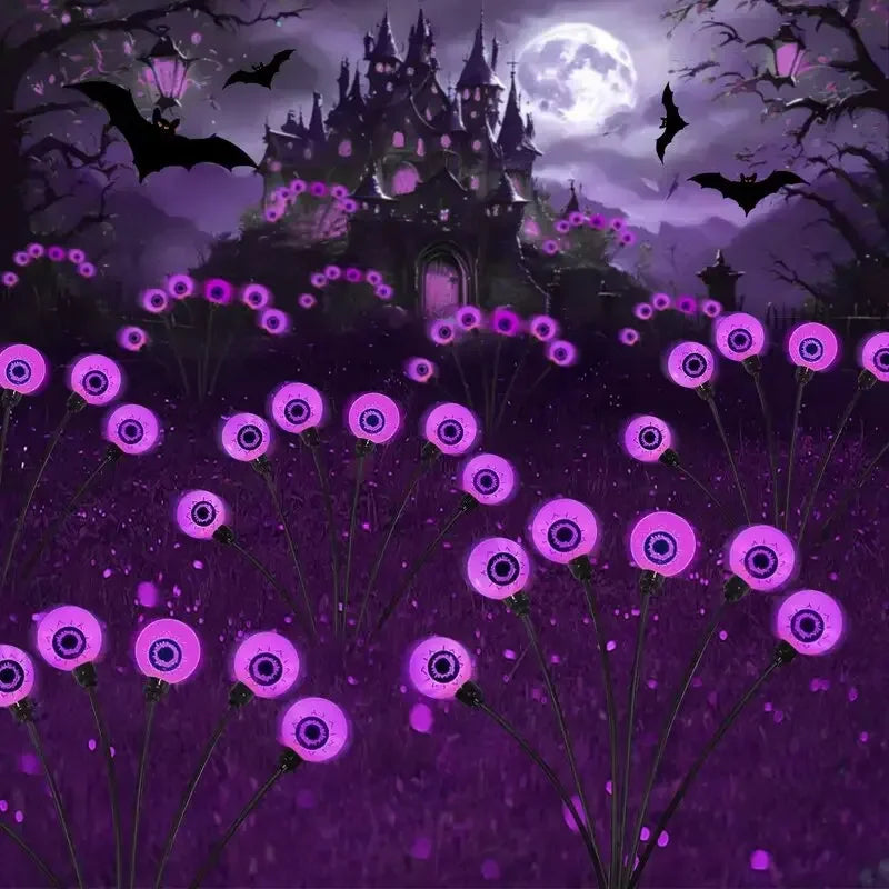 1/2/4Pcs Solar Eyeball Lights – 6-Head Outdoor Firefly Halloween Solar Stake Lights for Garden, Lawn & Yard Decoration