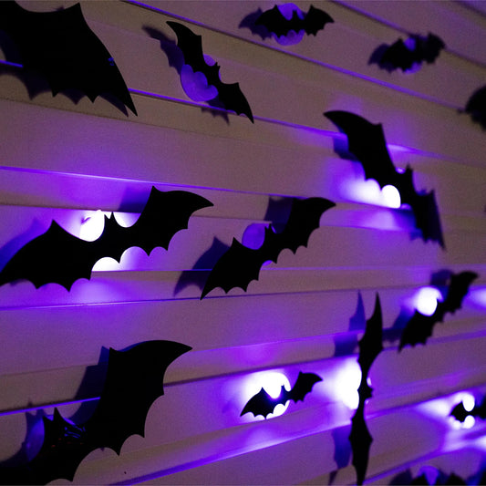Halloween LED 3D Bats Wall Lights – Realistic PVC Removable Stickers for Indoor & Outdoor Party Decoration